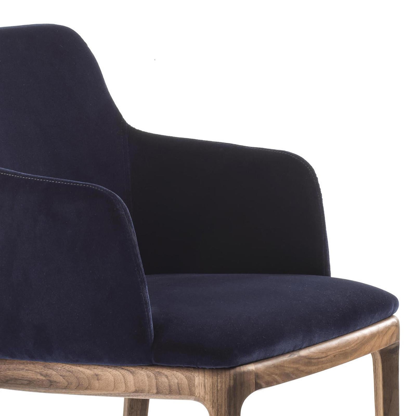 Velvet Walnut Armchair in Solid Walnut Wood For Sale 1