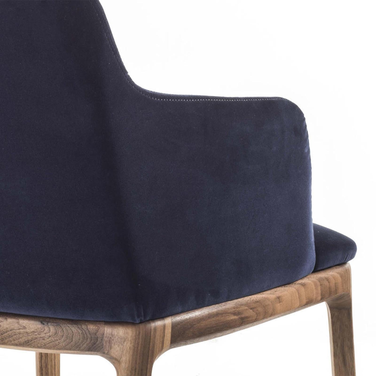 Velvet Walnut Armchair in Solid Walnut Wood For Sale 2