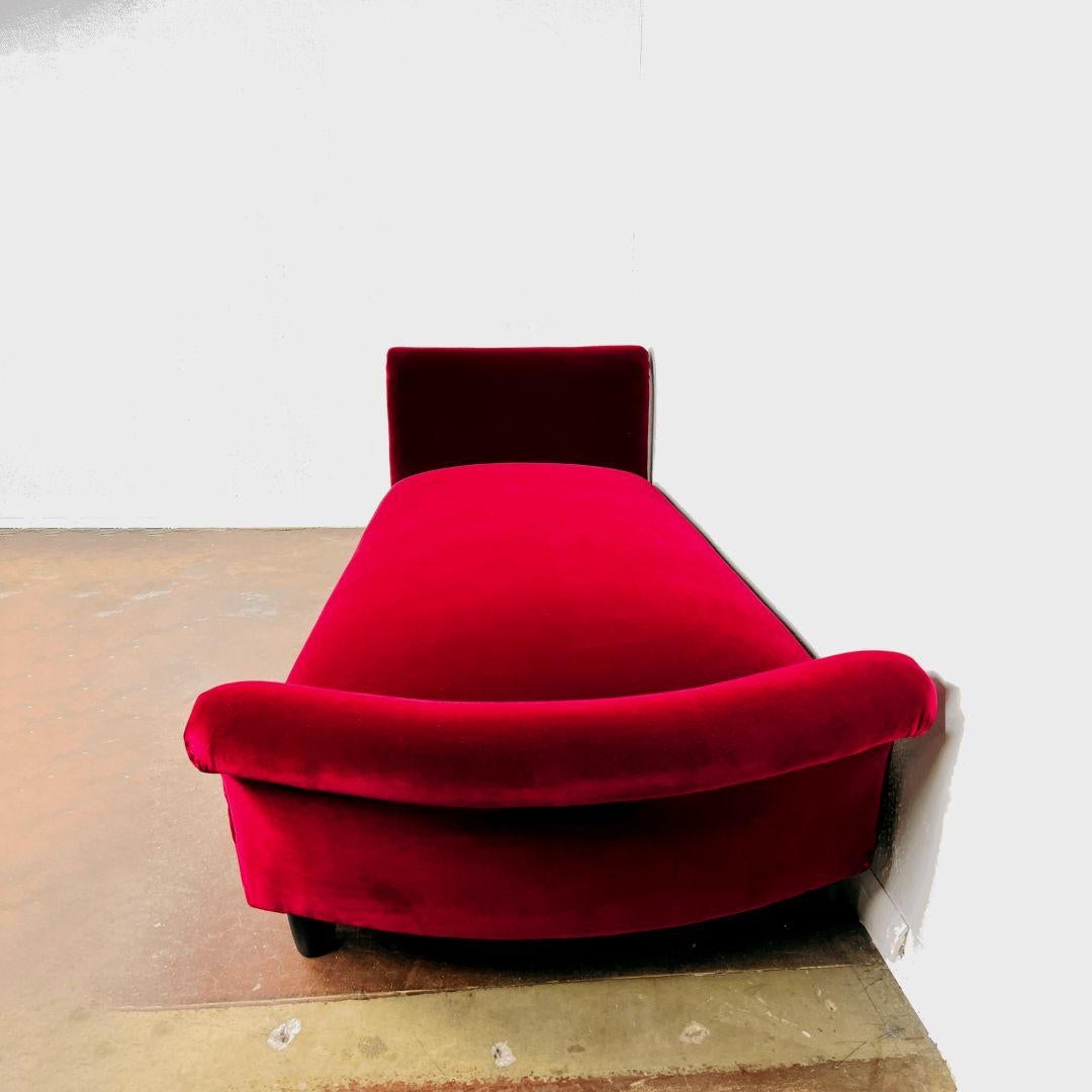 Velvet Wine Colored Chaise Lounge In Good Condition For Sale In Dallas, TX