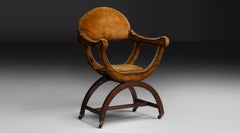 Velvet X-Frame Chair, England 1880