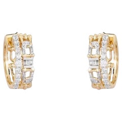 0.30ct Baguette Diamond Velvetine 14K Yellow Gold Huggie Earrings