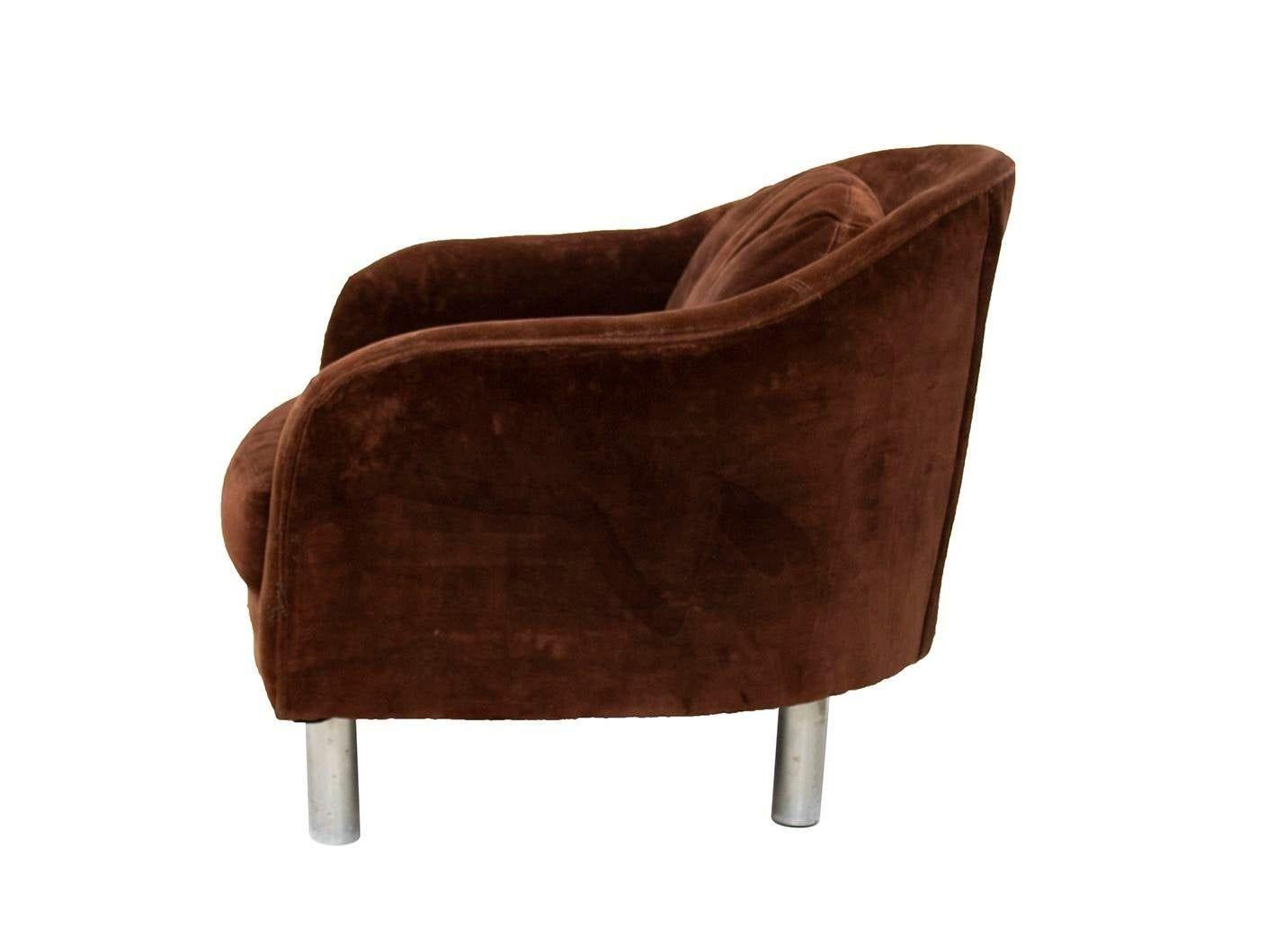 Velvety Brown Barrel Chair by Selig With Cylindrical Legs 4