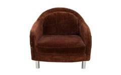 Velvety Brown Barrel Chair by Selig With Cylindrical Legs