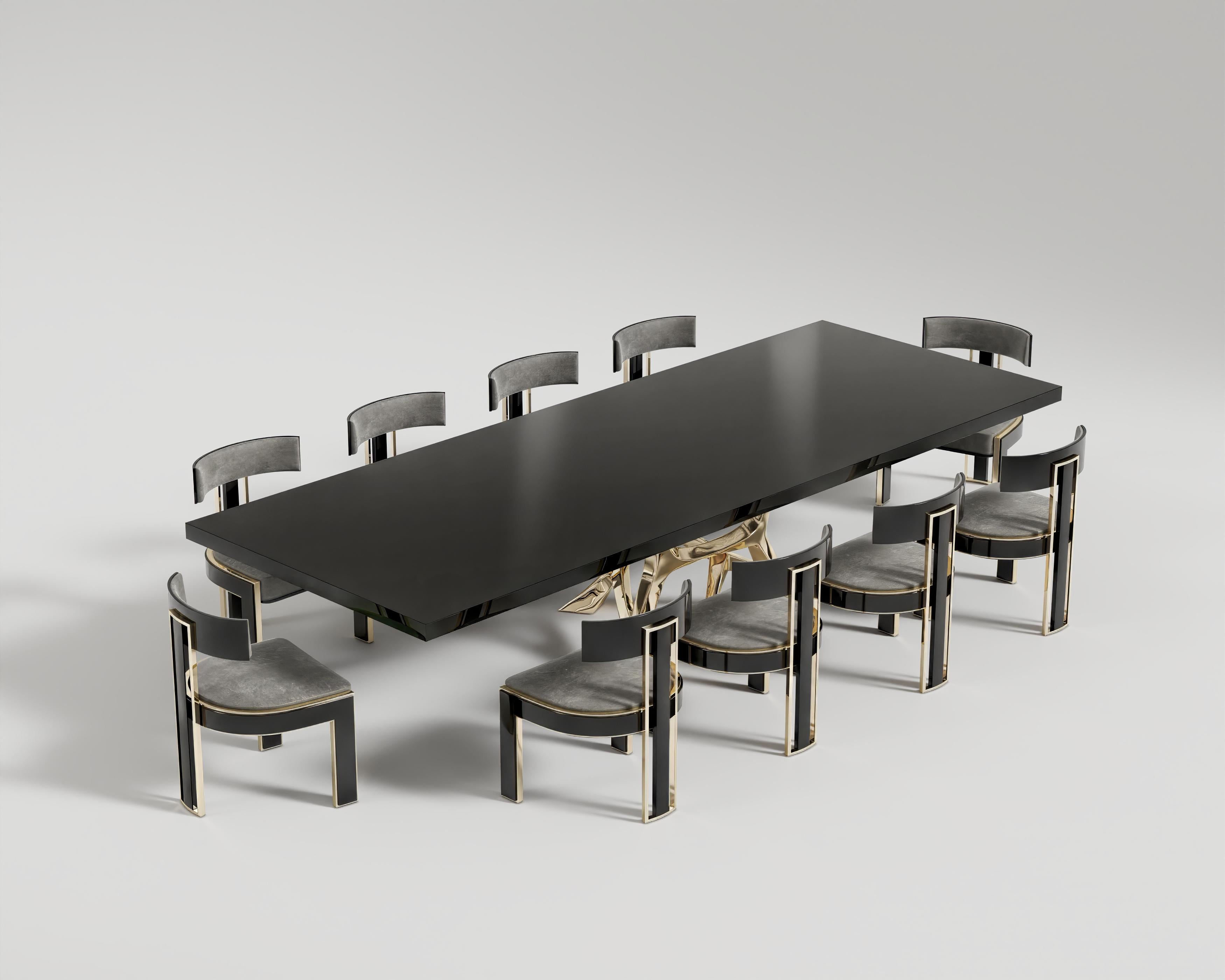 Vena Dining Table 
Introducing the “Vena” – a transcendent masterpiece that embodies the pinnacle of luxury and craftsmanship in the world of bespoke furniture. This exquisite dining table is not just an ensemble; it’s an artful synthesis of