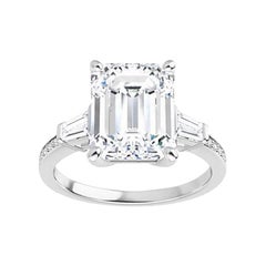Venazia Design, 2.25 Ct Moissanite Emerald Forever One Baguette Engagement Ring