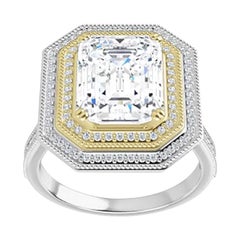 Venazia Design, 2.45 Ct Moissanite Emerald Forever One 2 tone Halo Pave Ring