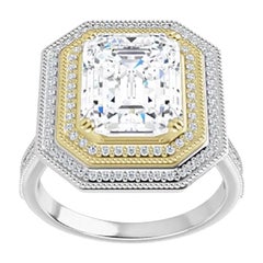 Venazia Design, 3.25 Ct Moissanite Emerald Forever One 2 tone Halo Pave Ring