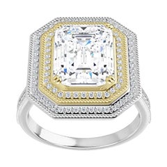 Venazia Design, 4.25 Ct Moissanite Emerald Forever One 2 tone Halo Pave Ring