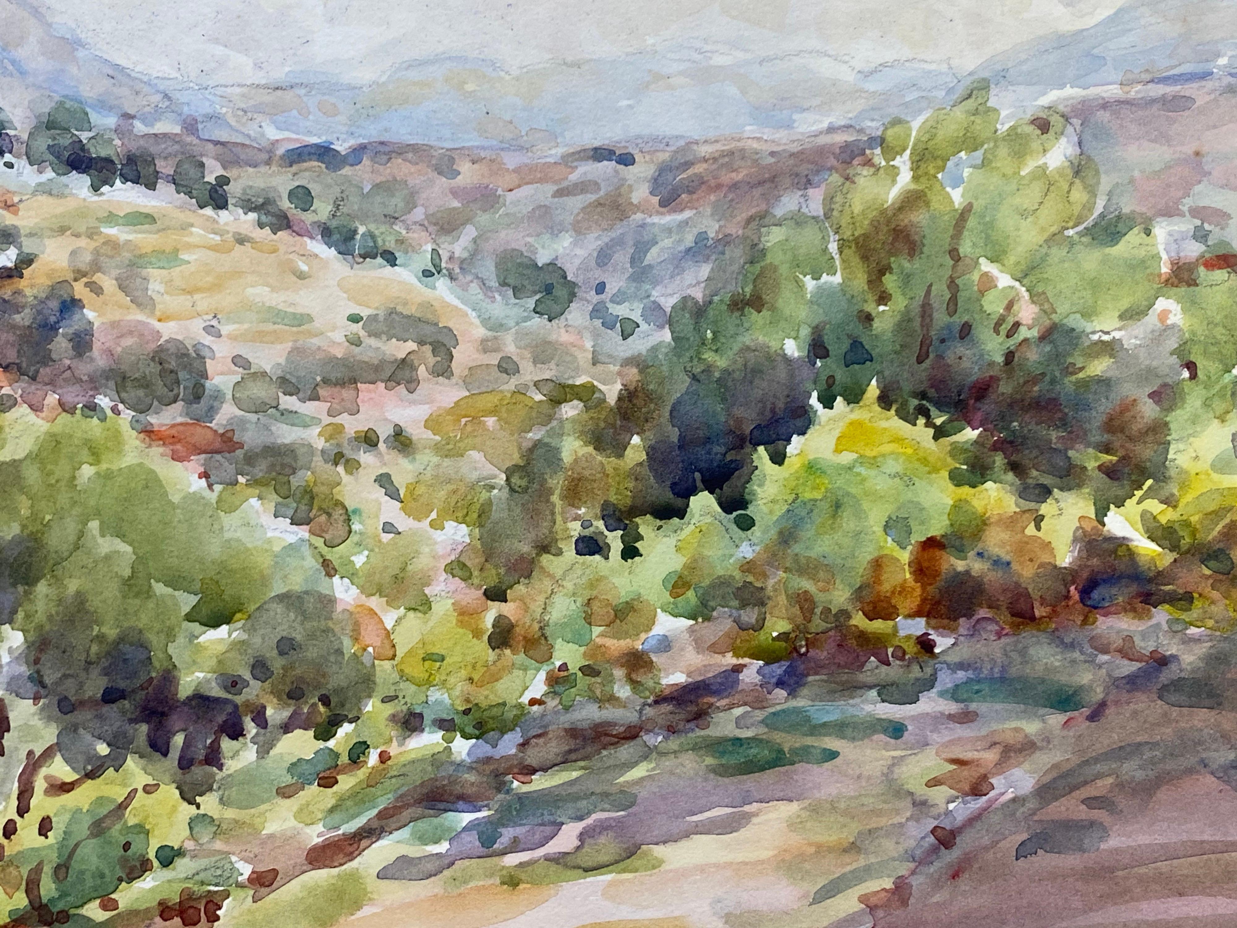 Autre Peinture à l'aquarelle française de Vence signée, paysage ouvert et lumineux en vente