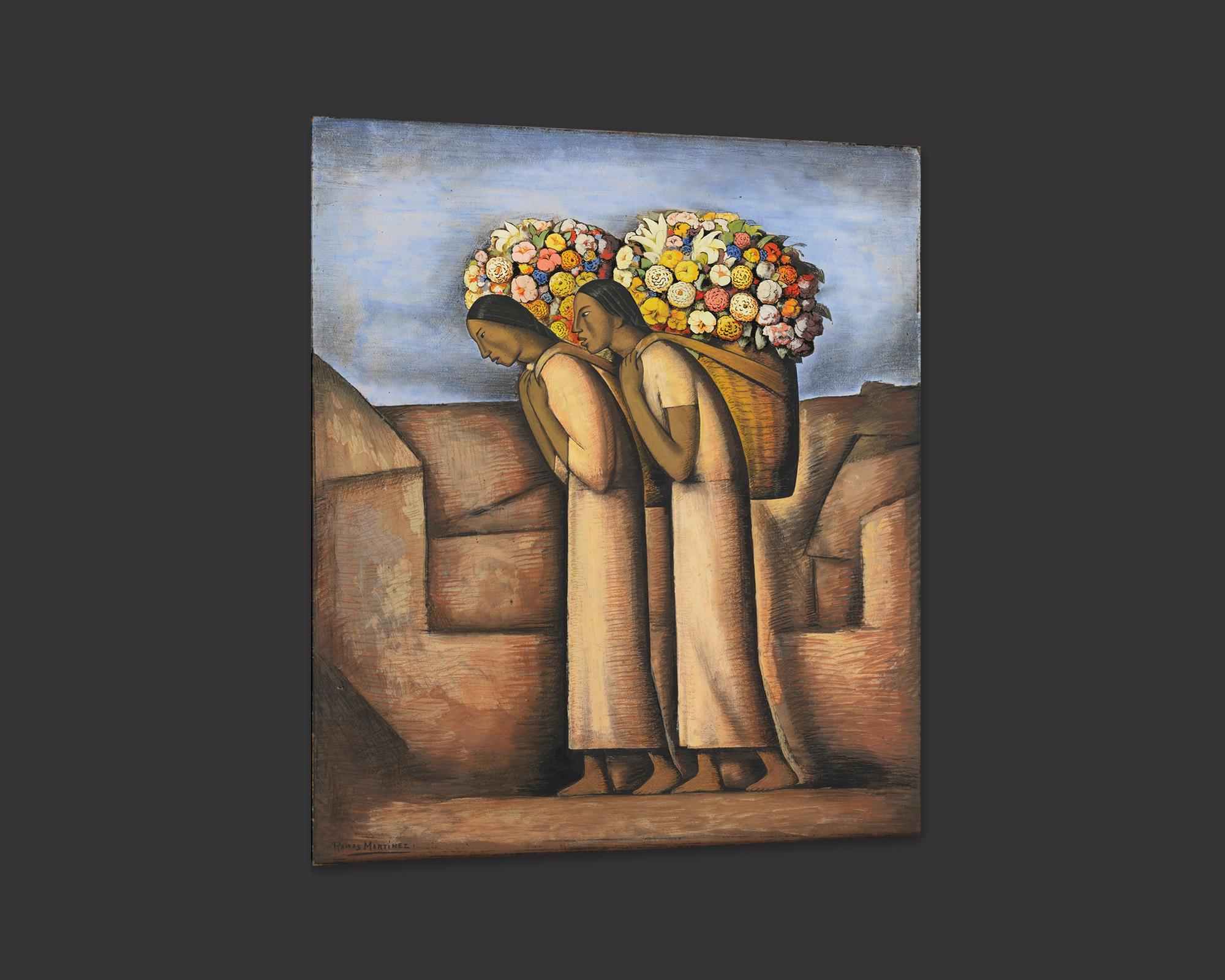 Mexican Vendedores de Flores, after Spanish Colonial Oil Painting by Alfredo Martínez For Sale