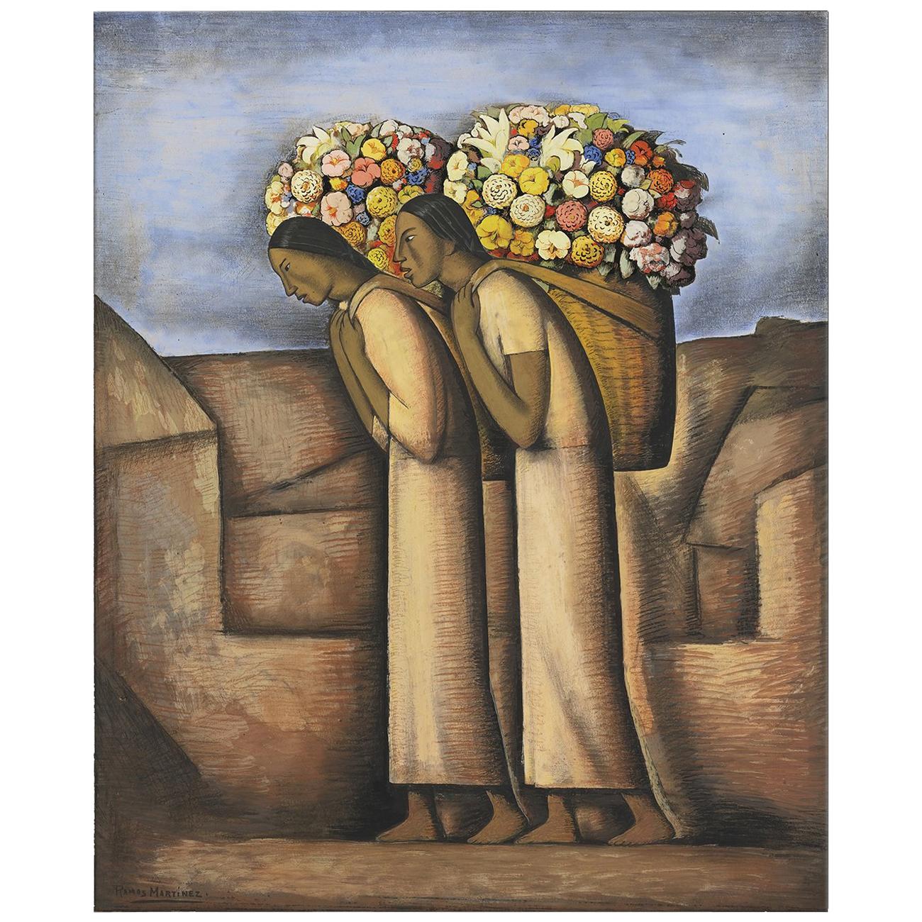 Vendedores de Flores, after Spanish Colonial Oil Painting by Alfredo Martínez For Sale