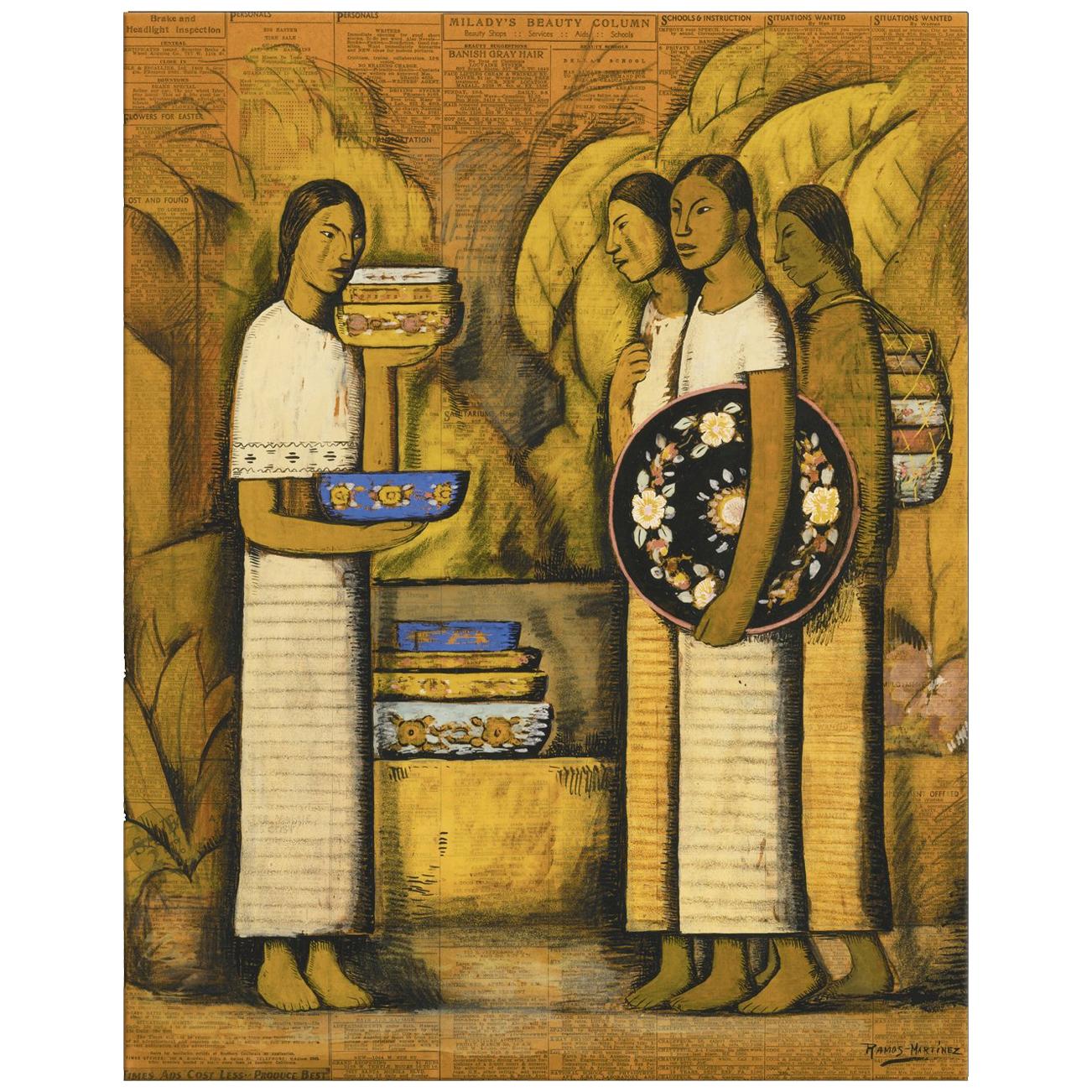 Vendedores de Jarros, After Spanish Colonial Oil Painting by Alfredo Martínez For Sale