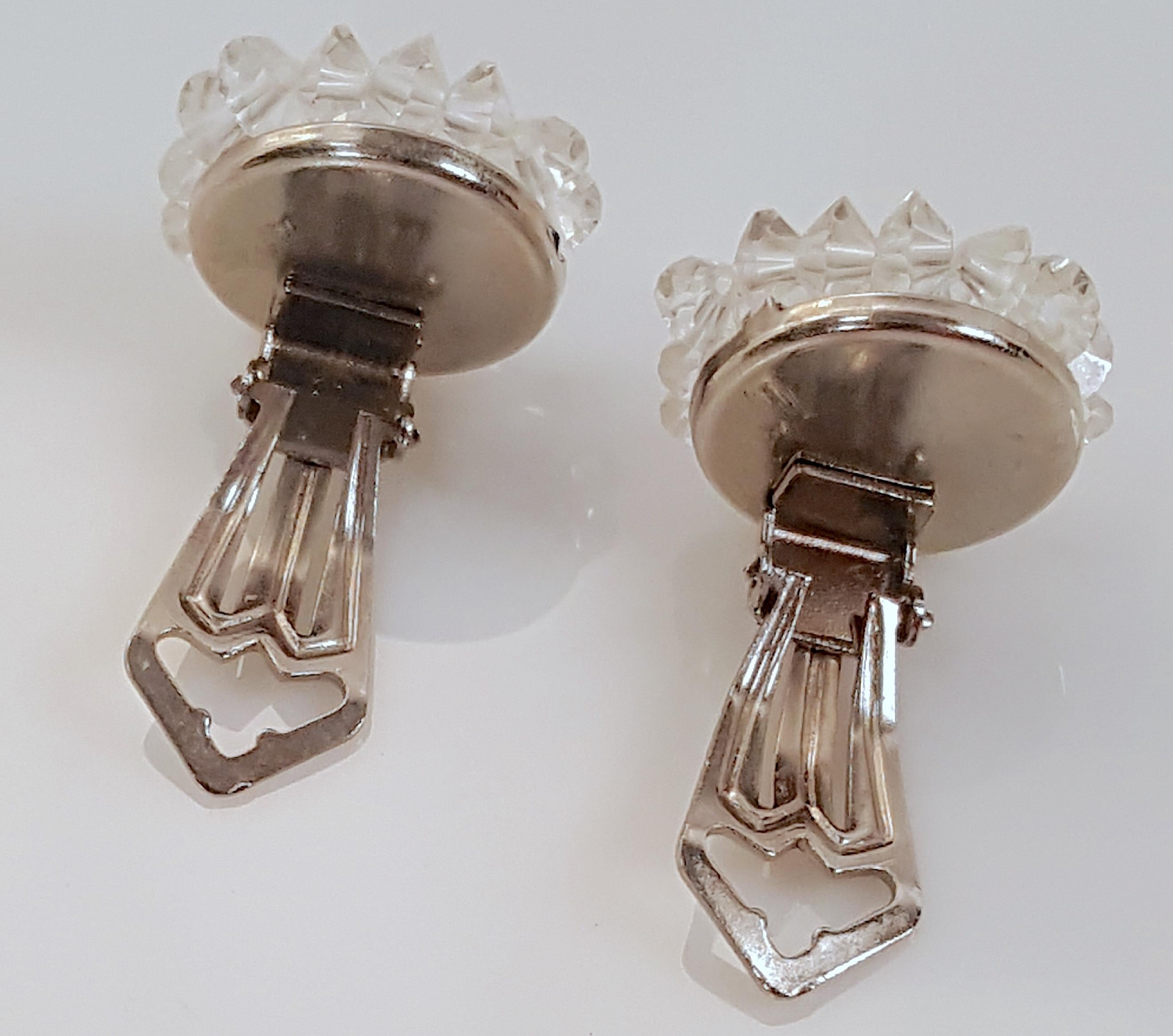 Vendome 1948-55 Crystal Beaded Set Earrings ThreeStrand CappedFauxPearl ...