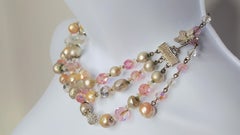 Vendome 1948-55 Crystal Beaded Set Earrings & 3Strand Capped Faux Pearl Necklace
