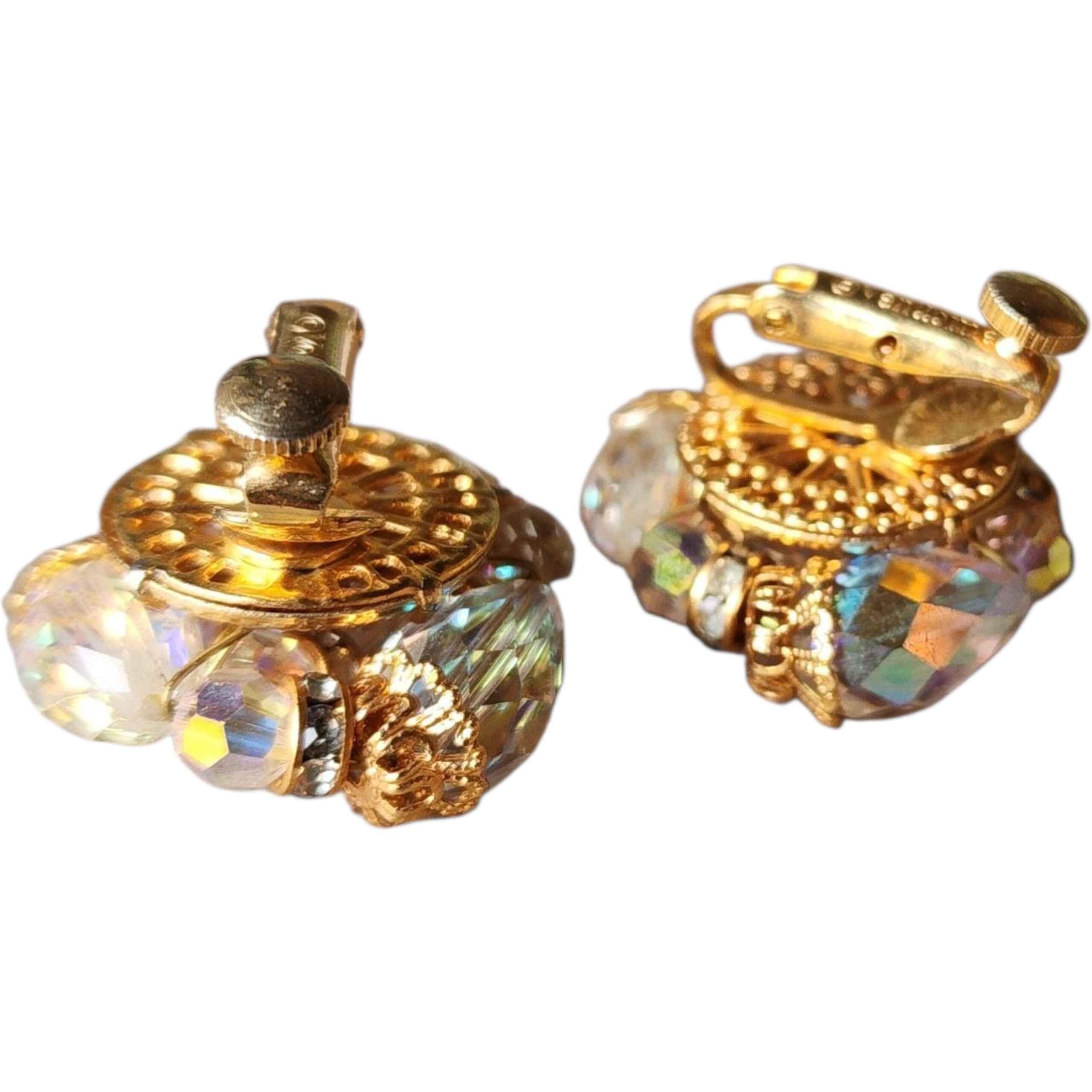 Vendôme Boucles d'oreilles en cristal Aurora Borealis Signé Mid-Century Couture Unisexe en vente
