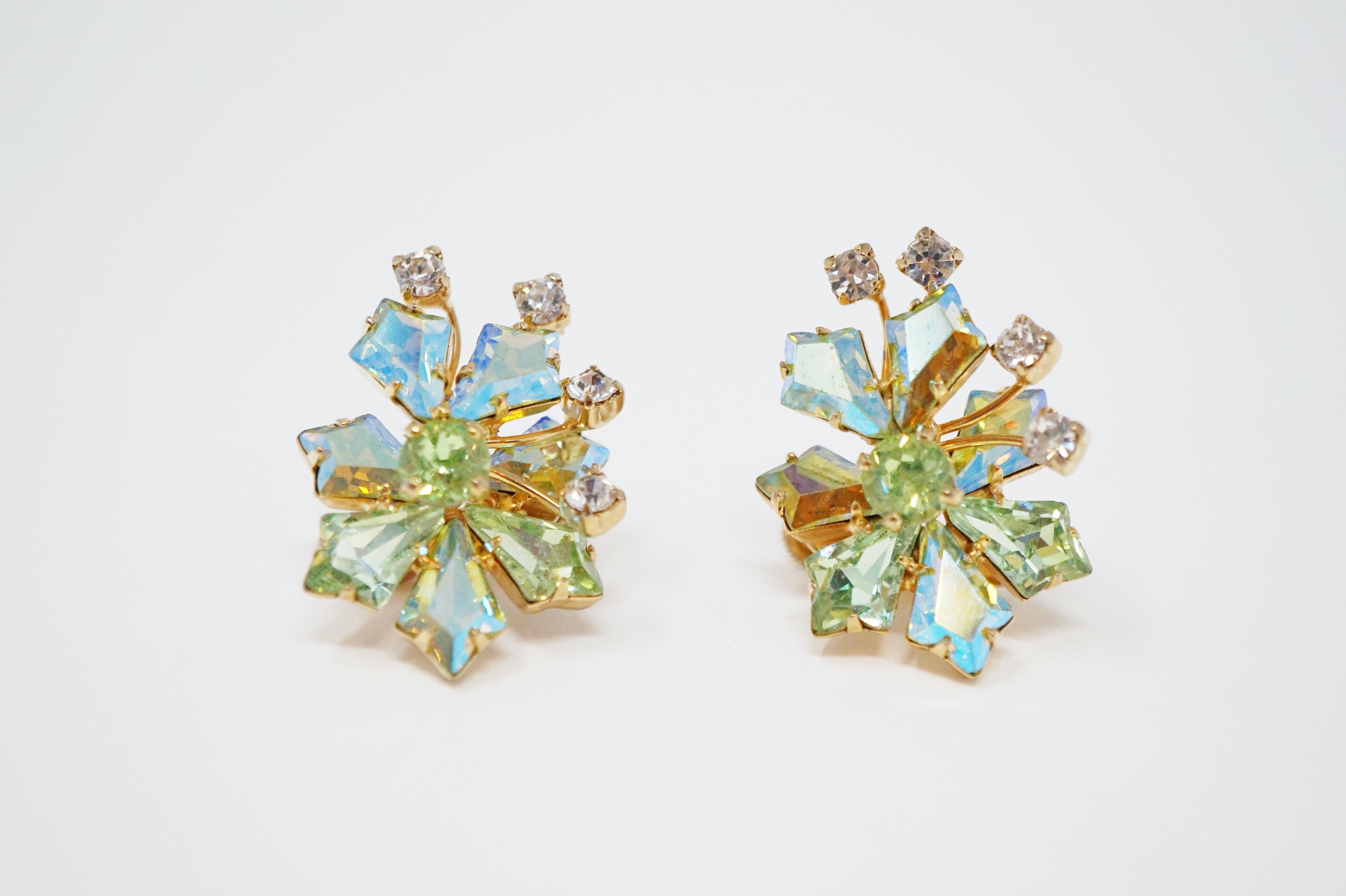 These truly stunning Vendome rhinestone clip-on earrings are a wonderful way to add a touch of sparkle to your look!  Vendome is a collectible and coveted vintage costume jewelry brand that is known for their use of unusual rhinestones, as seen in