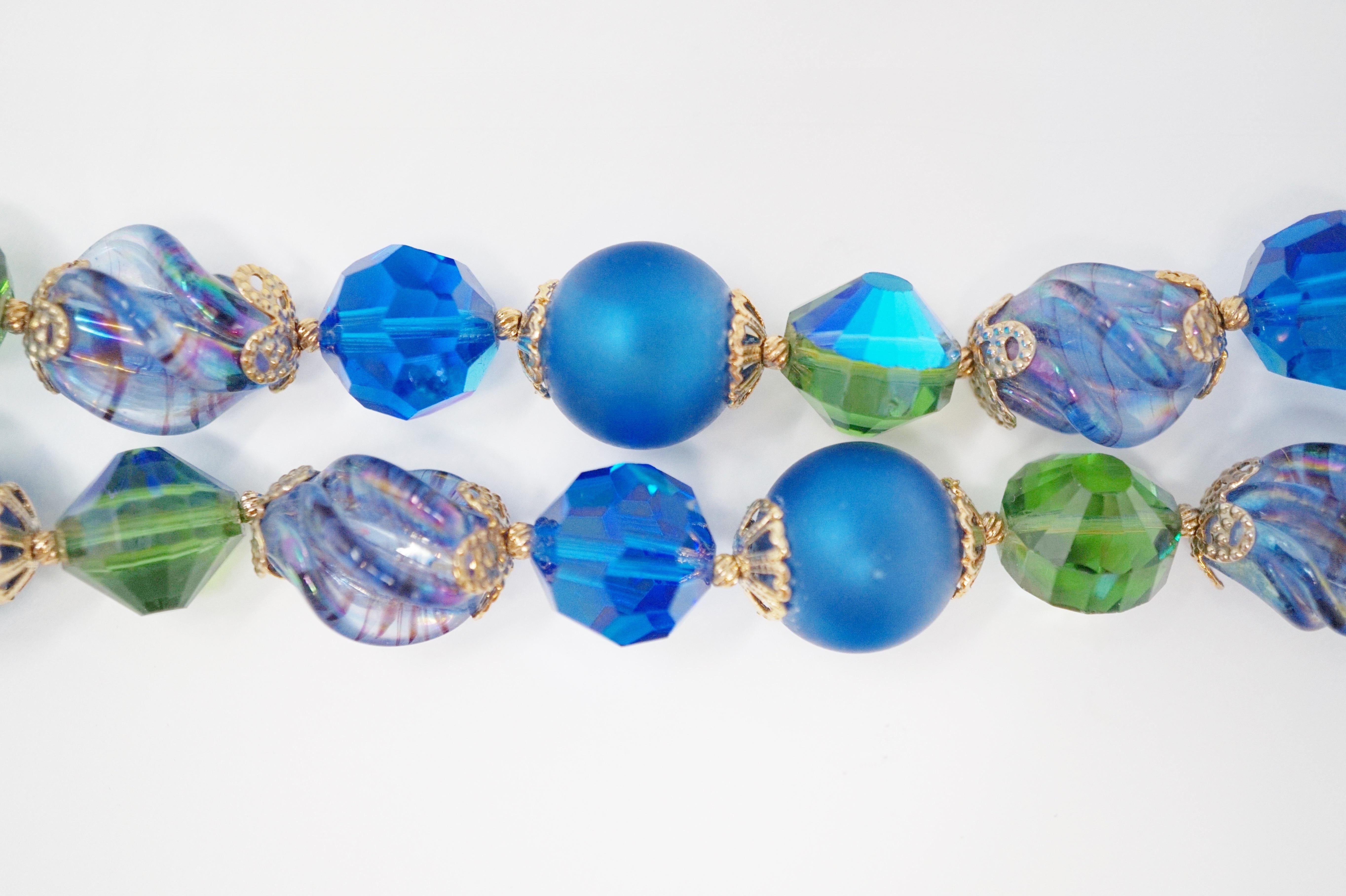 Modernist Vendome Beaded Bracelet with Aurora Borealis Crystals, circa 1950, Signed For Sale