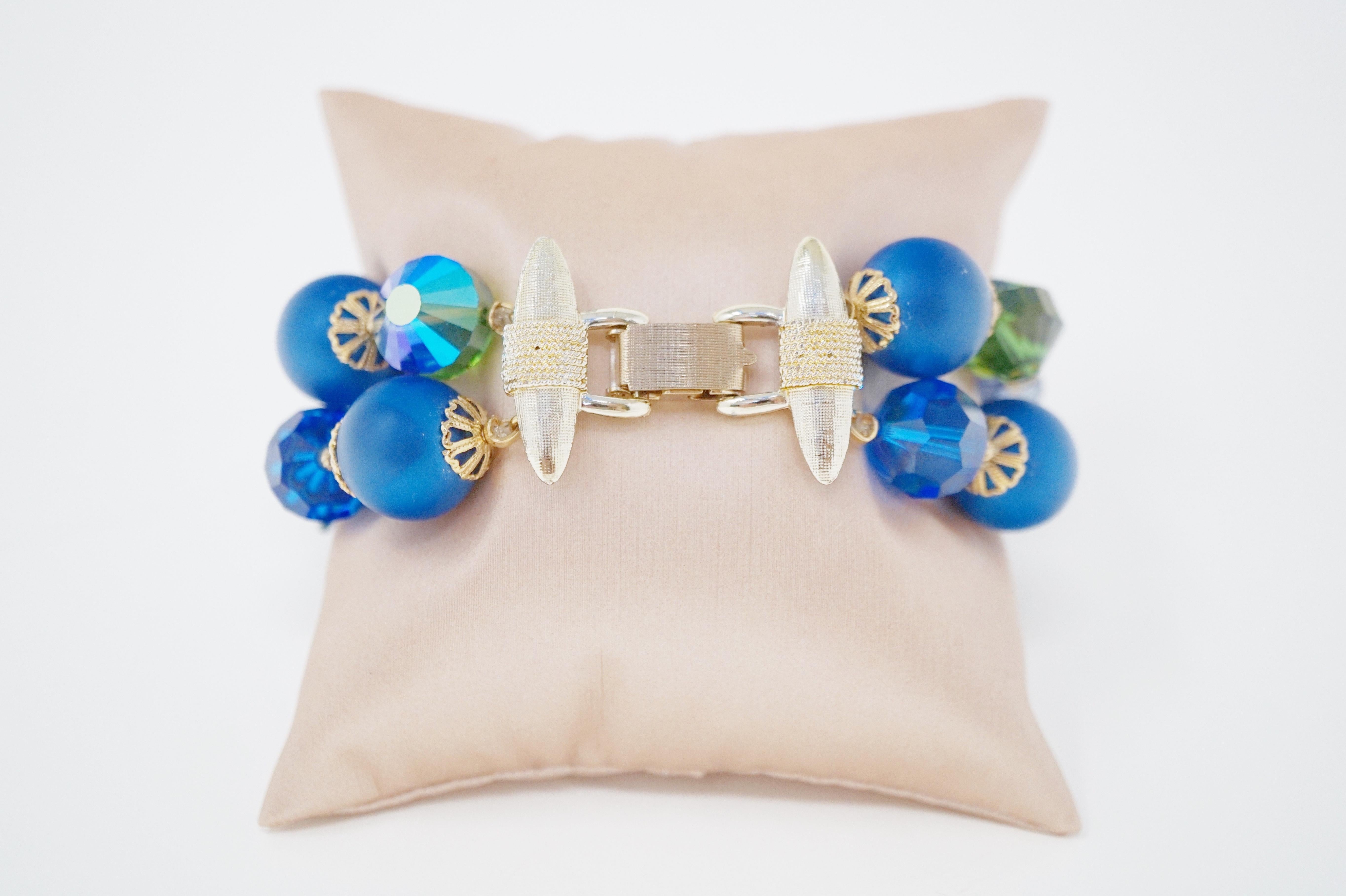 Vendome Beaded Bracelet with Aurora Borealis Crystals, circa 1950, Signed For Sale 1