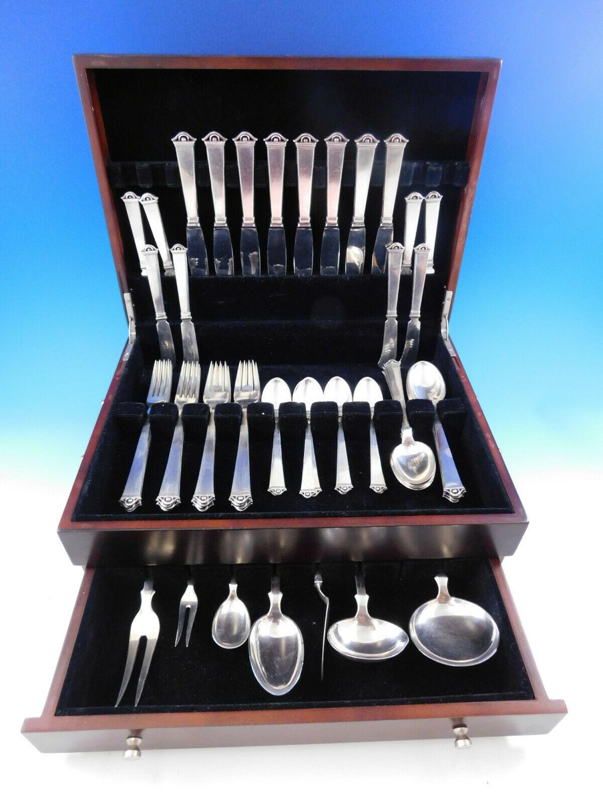 Vendome by Peter Hertz Danish Scandinavian Moderne 830S silver flatware set with modern ball and arch design - 55 Pieces. This set includes:

8 luncheon knives, 8