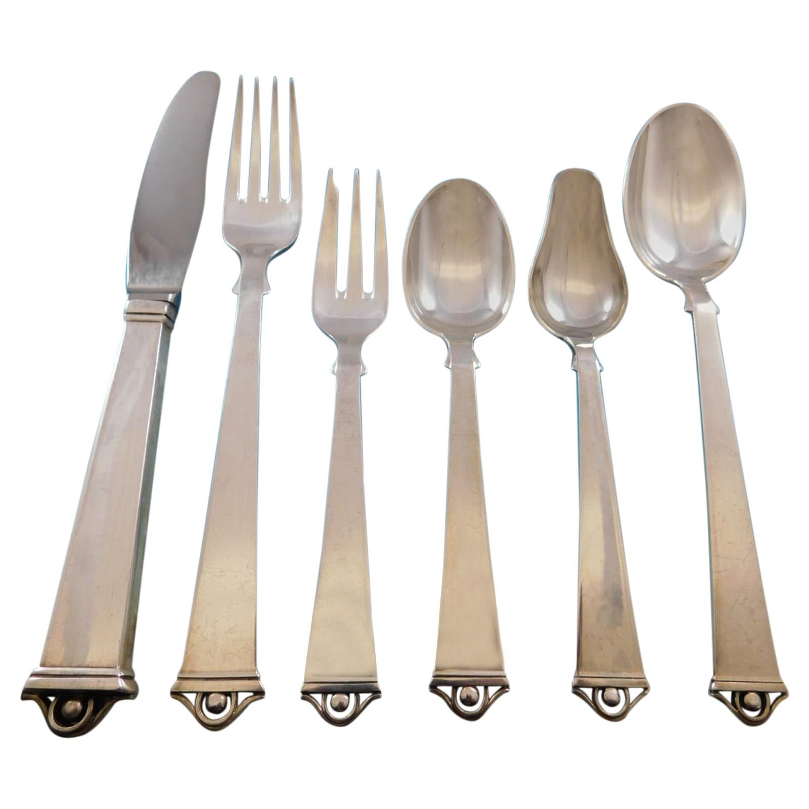 Vendome by Peter Hertz Danish Sterling Silver Flatware Set for 12 Service 73 Pcs For Sale