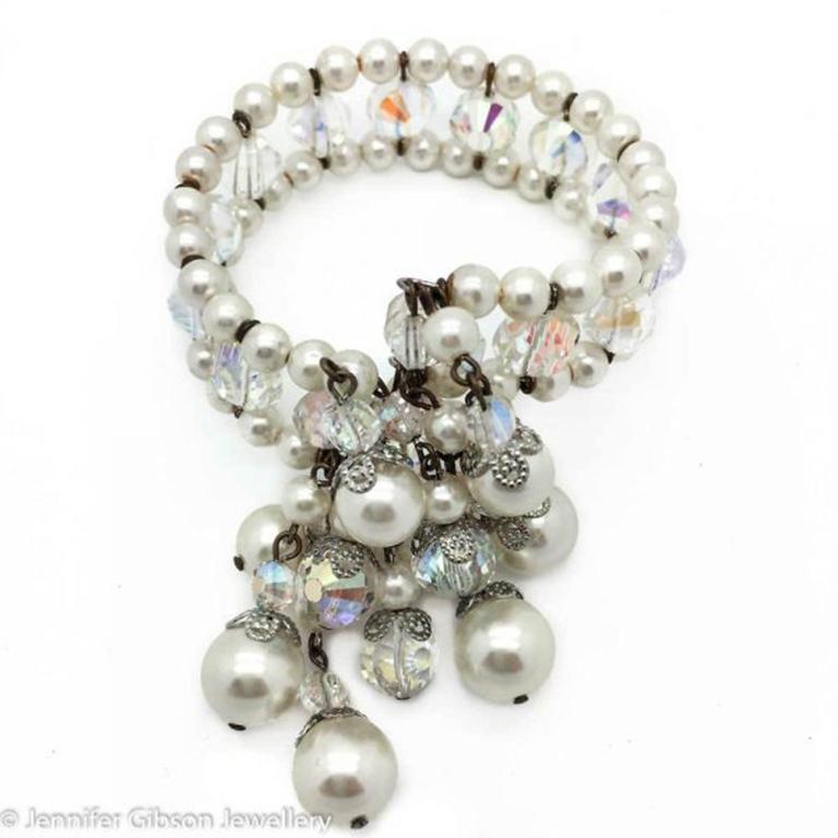A very eye-catching signed Vendome crystal and pearl collar necklace, with matching wrap bracelet, circa 1950s. Vendome are famous for their sumptuous collections and creations and Vendome pieces such as this without doubt exuded elegance and class