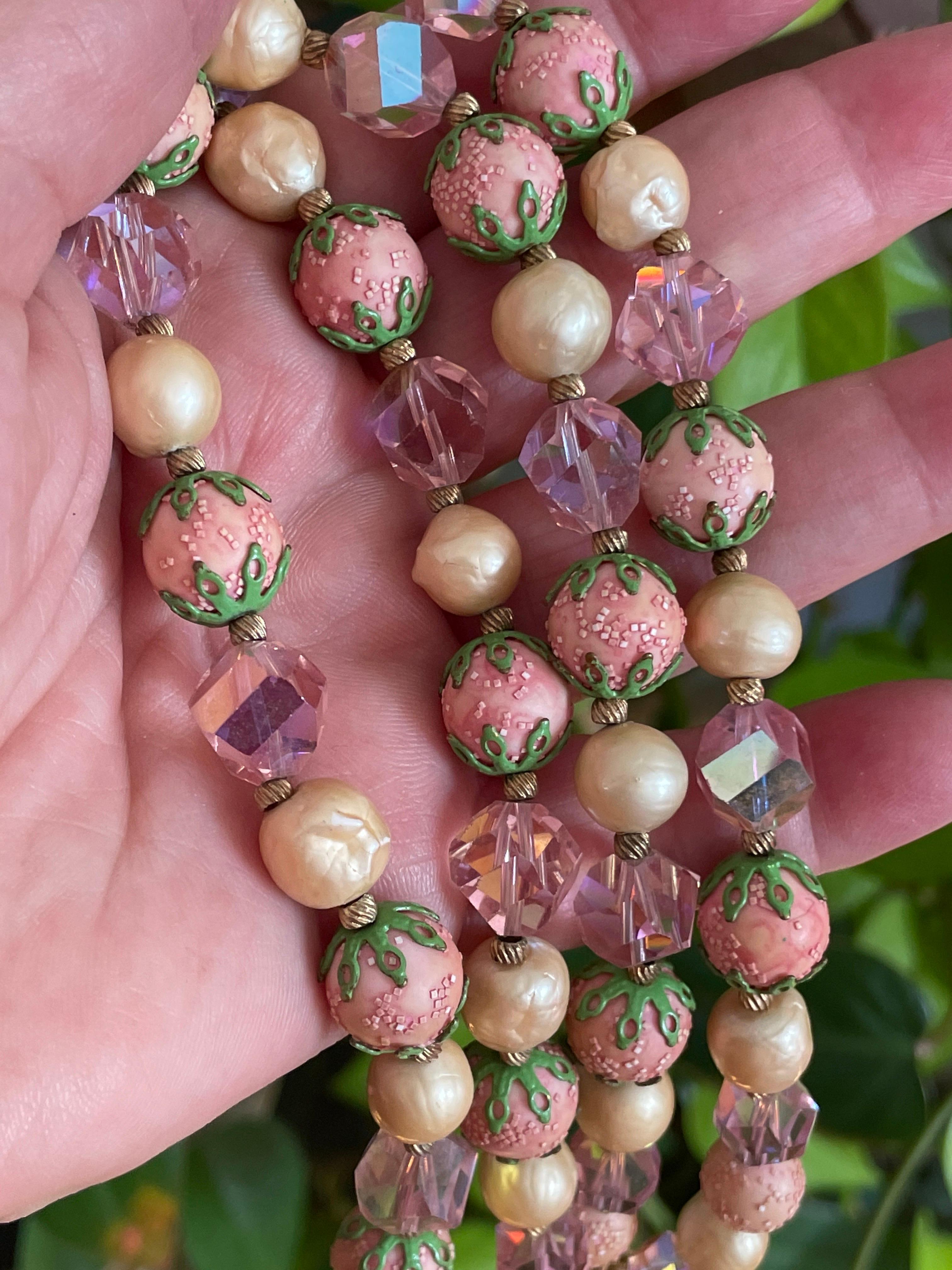 Collana Vendome in cristallo e perle a doppio filo 1950 in vendita 3