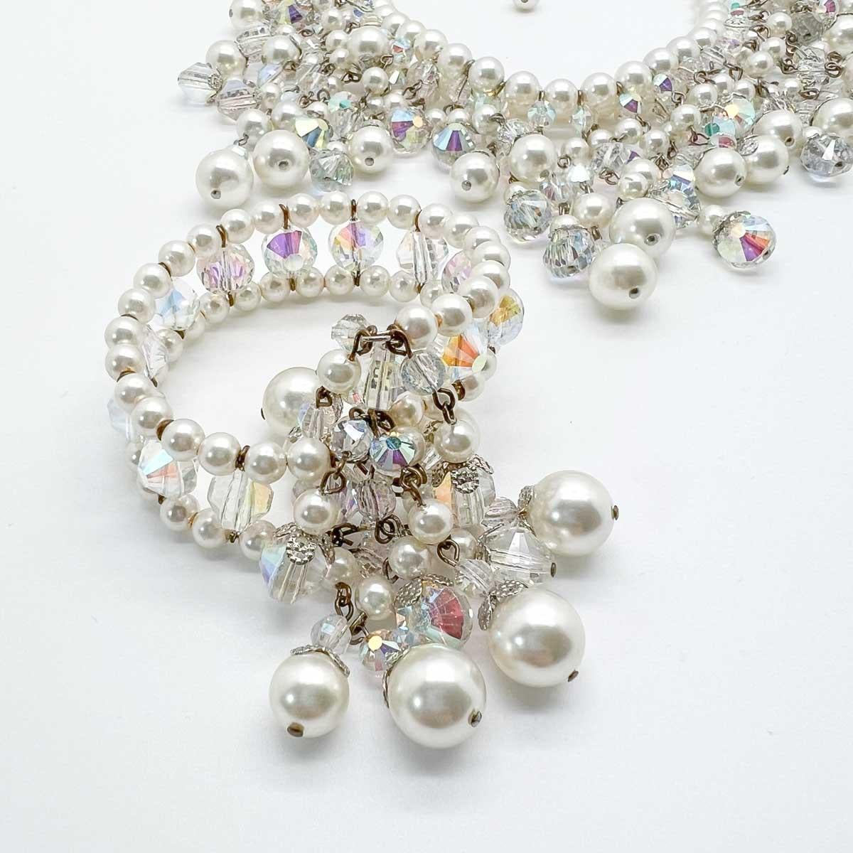 Vendome Crystal Pearl Droplet Collar & Cuff 1950s For Sale 1