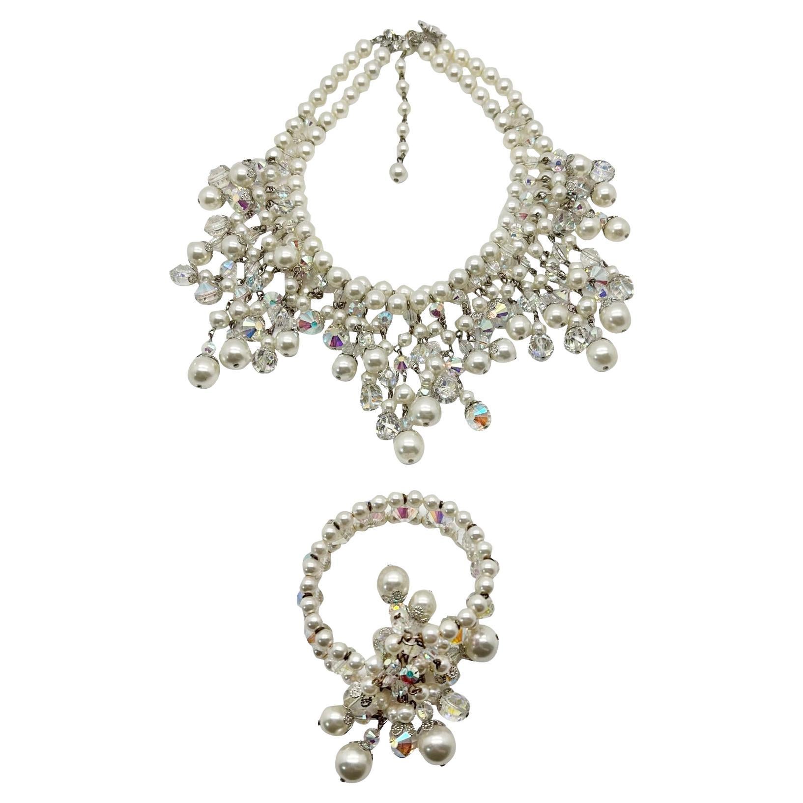 Collar y puño de perlas de cristal Vendome Años 50