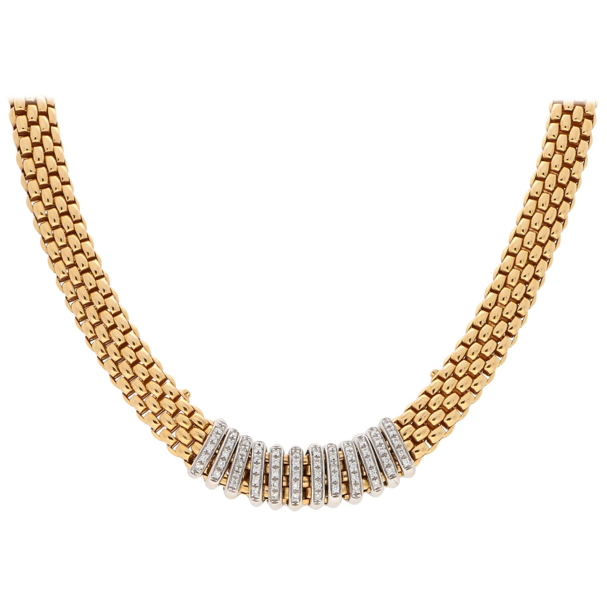 Vendome Diamond Fope Necklace Set in 18 Karat Yellow and White Gold