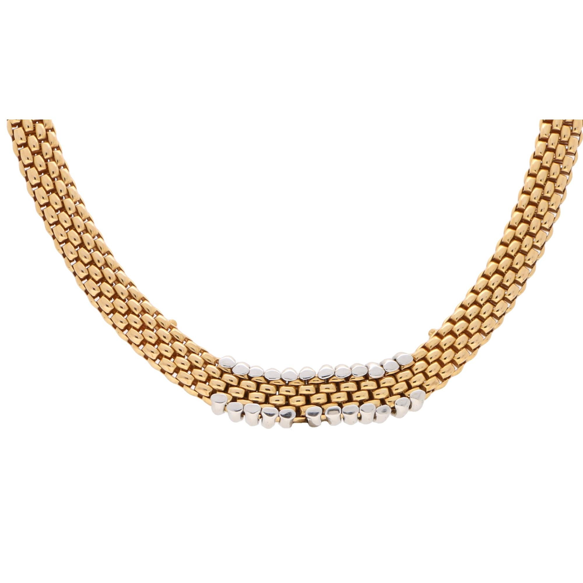 Modern Vendome Diamond Fope Necklace Set in 18 Karat Yellow and White Gold