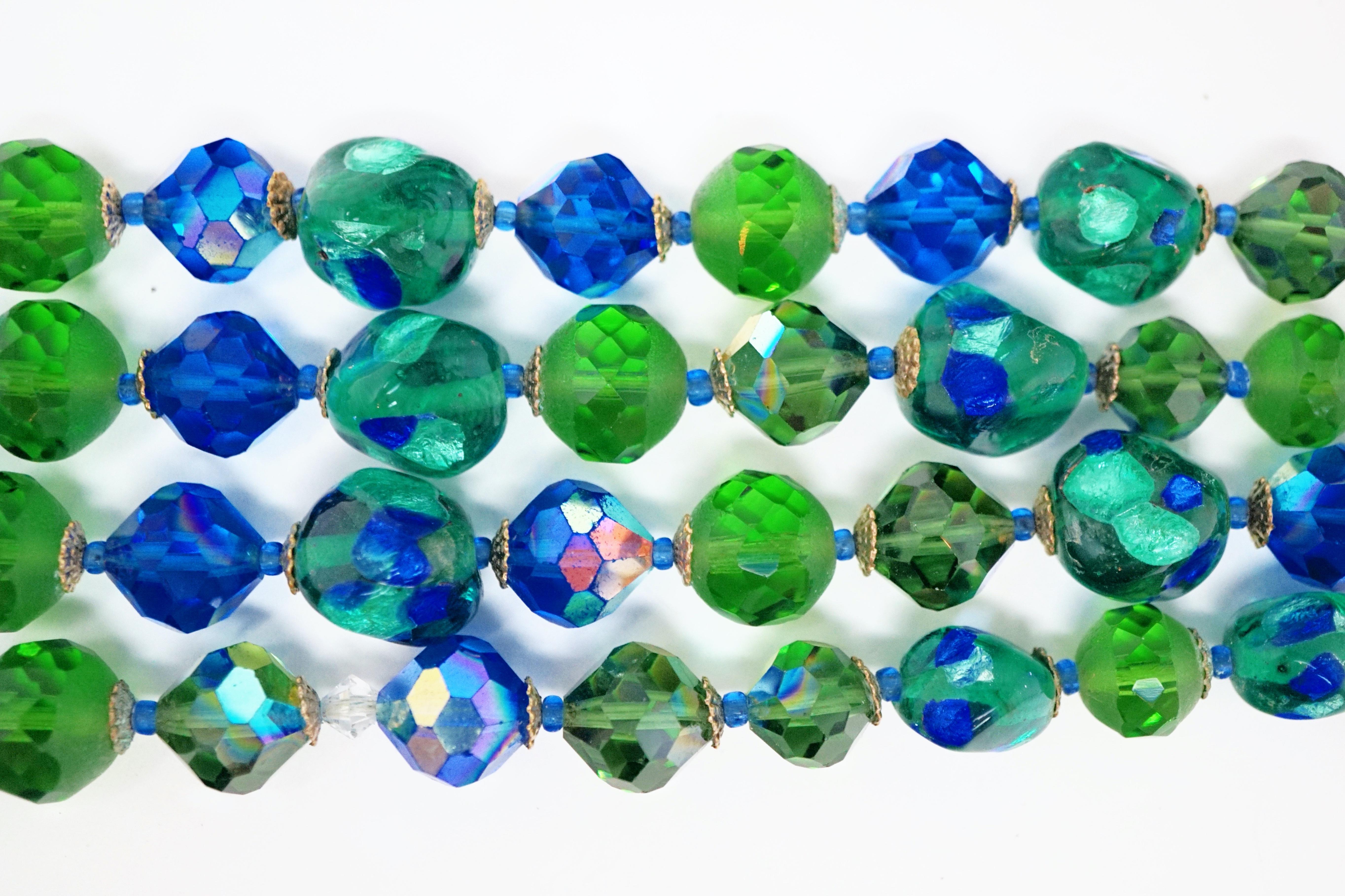 Vendome Double Strand Art Glass & Aurora Borealis Crystal Necklace, circa 1960s 5