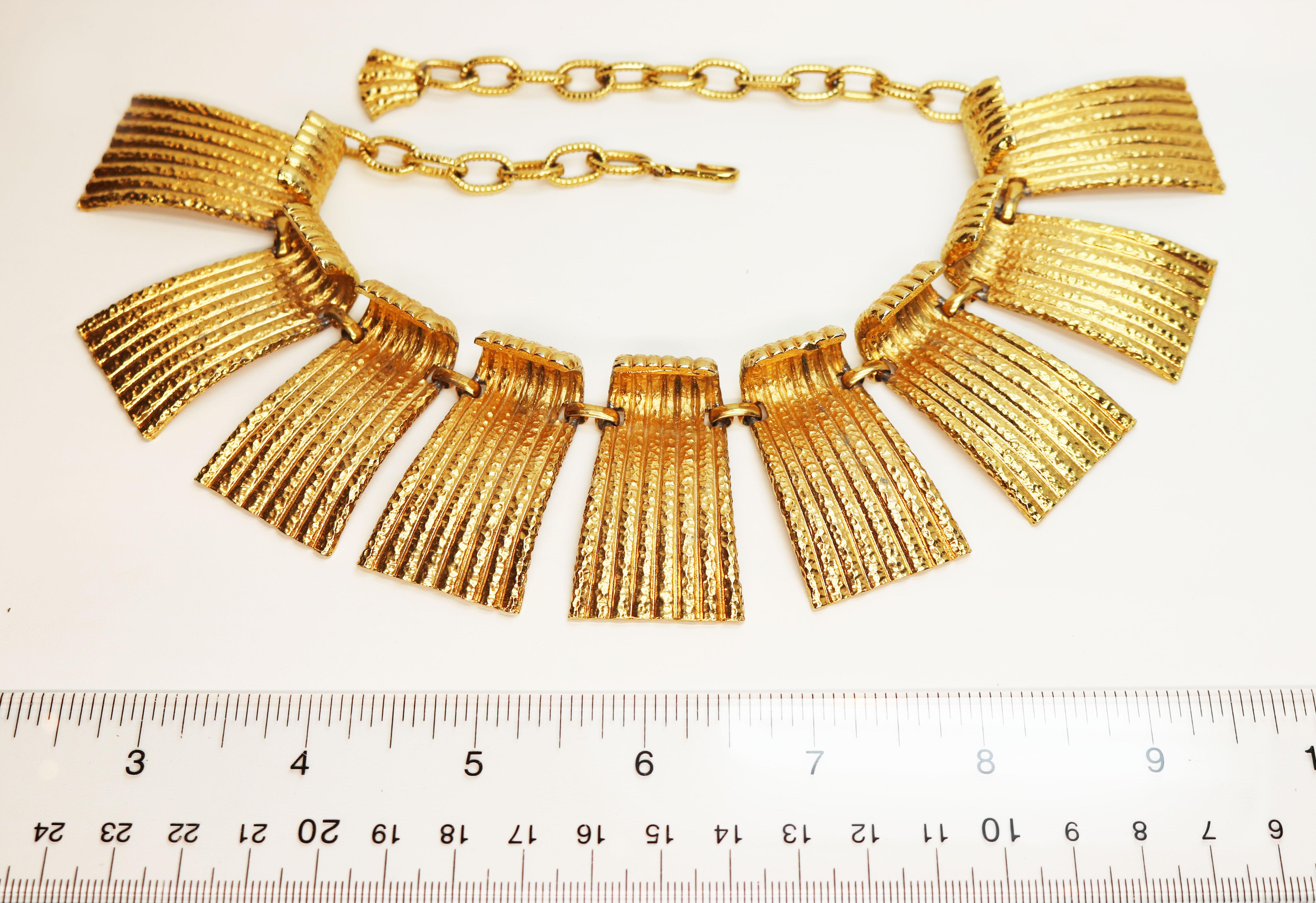 Vendome Egyptian Revival Hammered Gold Runway Statement Necklace For Sale 6