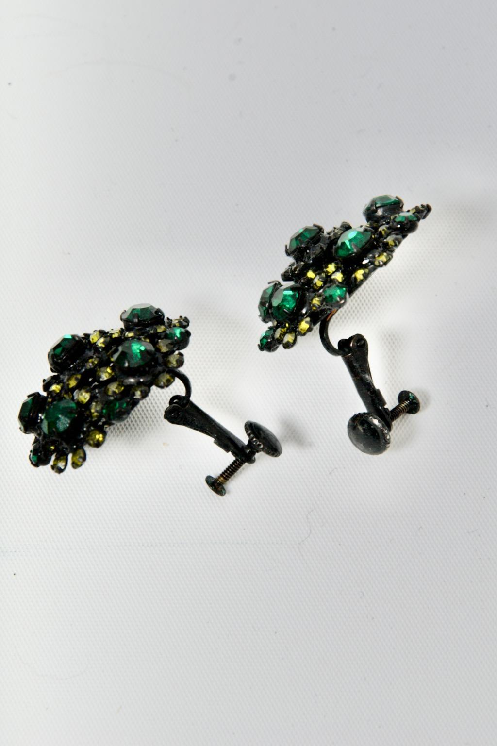 Vendome Emerald and Lime Crystal Brooch and Earrings For Sale 2