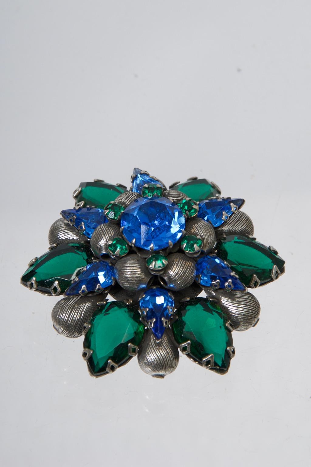 Vendome Green/Blue Crystal Semi Parure In Excellent Condition For Sale In Alford, MA