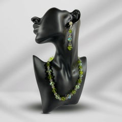 Vendome Green Glass & Rhinestone Necklace and Earrings Set