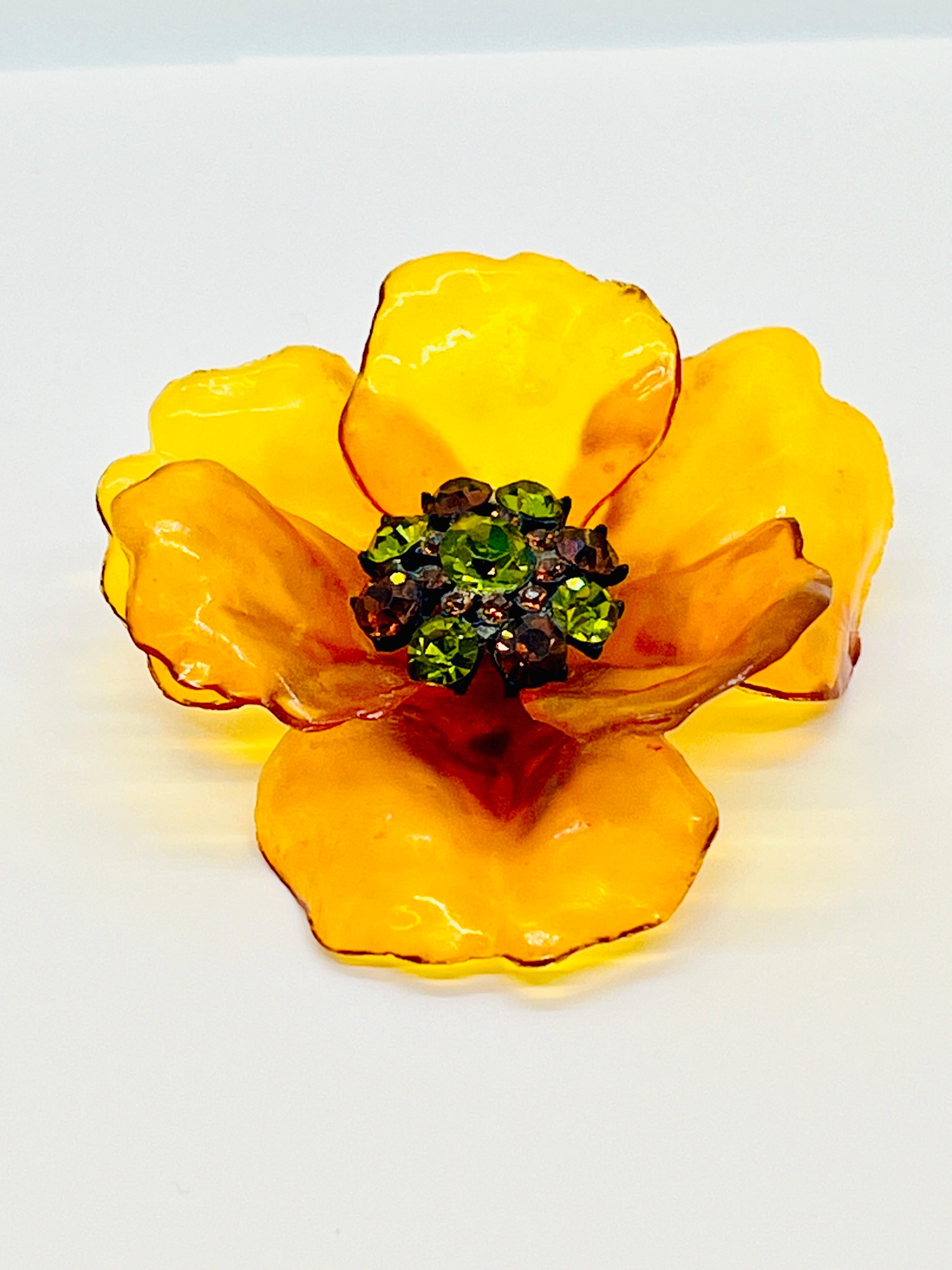 Vendome Honey Lucite Flower Brooch 1