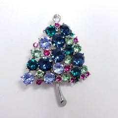 Vendome Jeweled Christmas Tree Pin, Festive Vintage Brooch