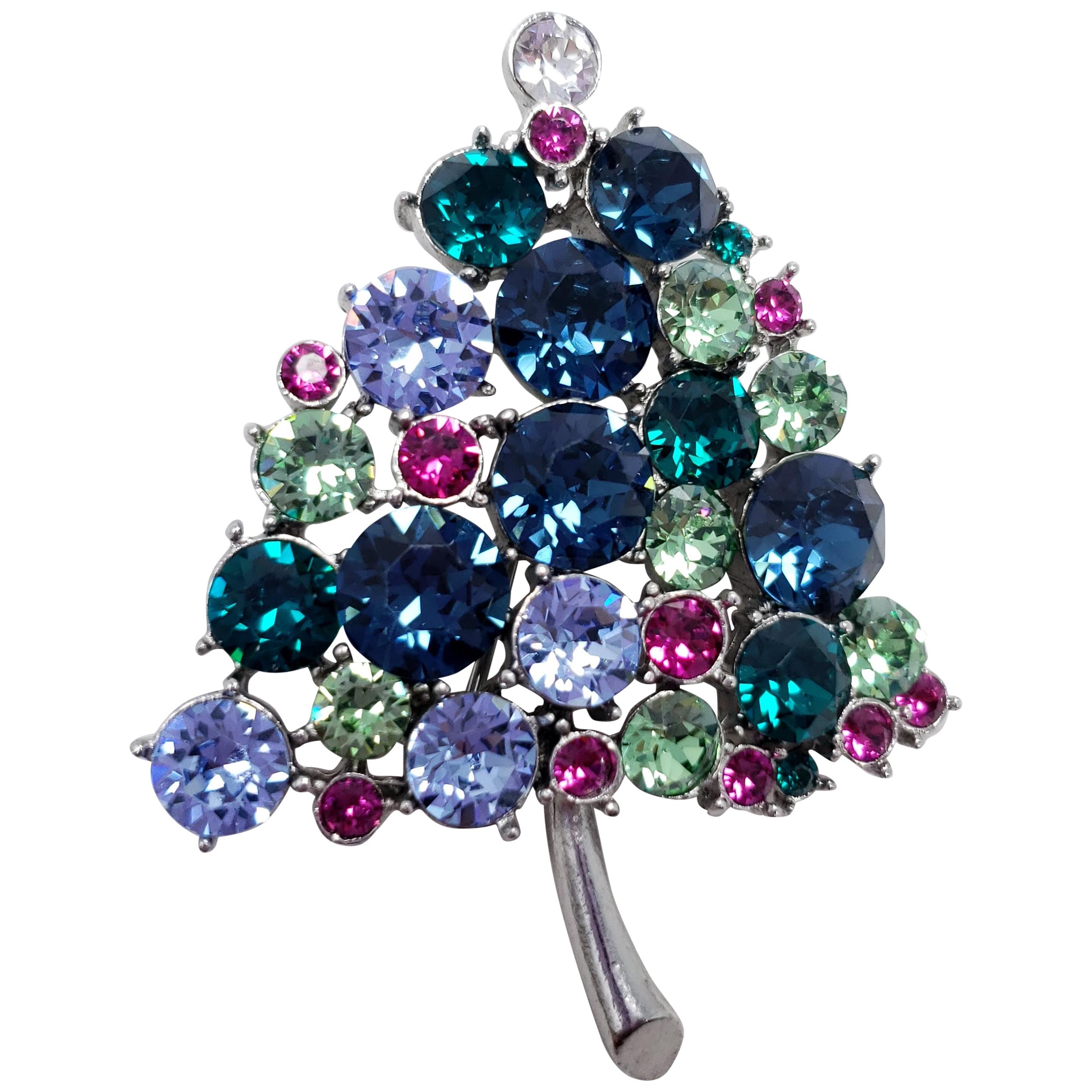 Vendome Jeweled Christmas Tree Pin, Festive Vintage Brooch