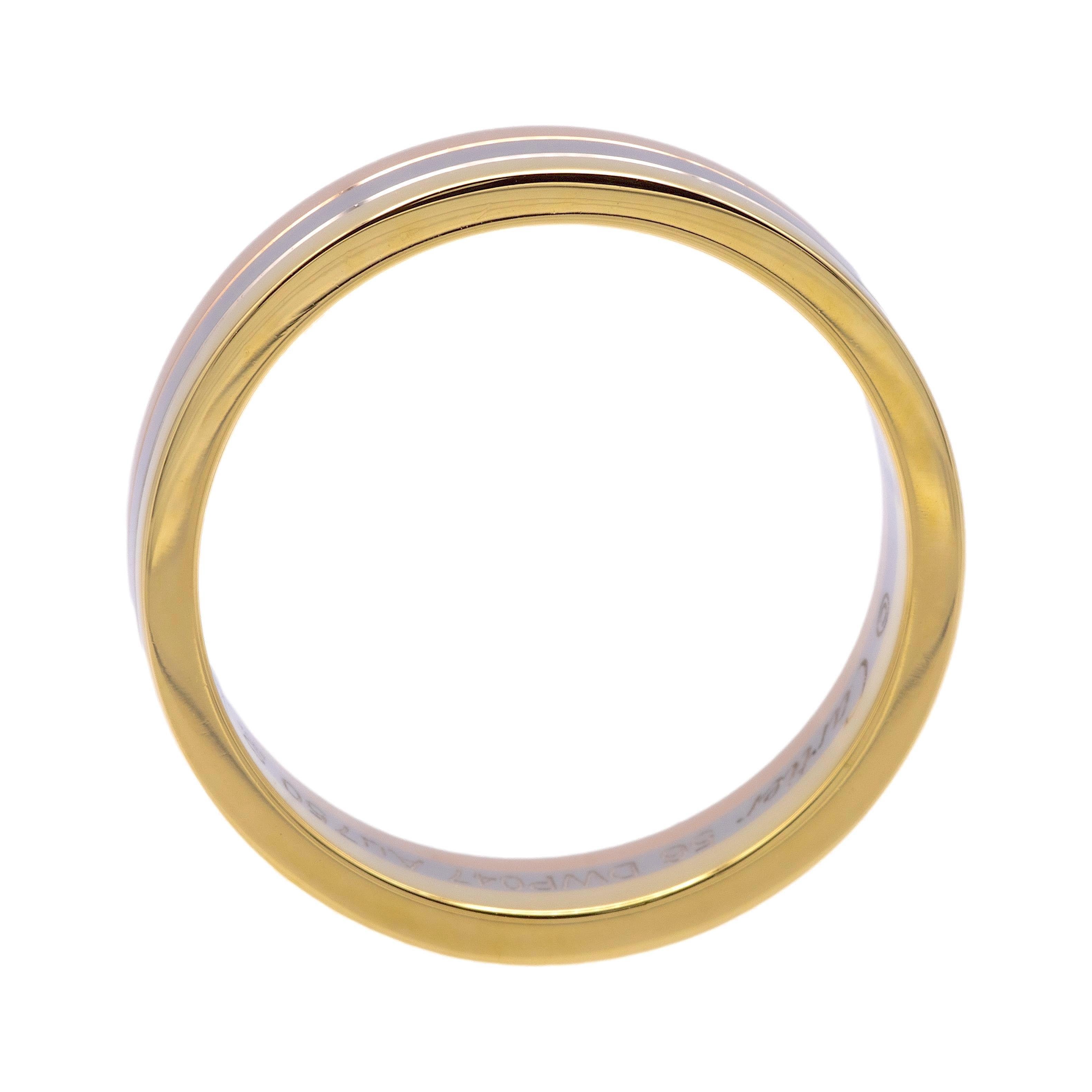 Modern Vendome Louis Cartier 18K 3 Tone Gold Men's Wedding Band Ring Size 56/7.5 4.8mm For Sale