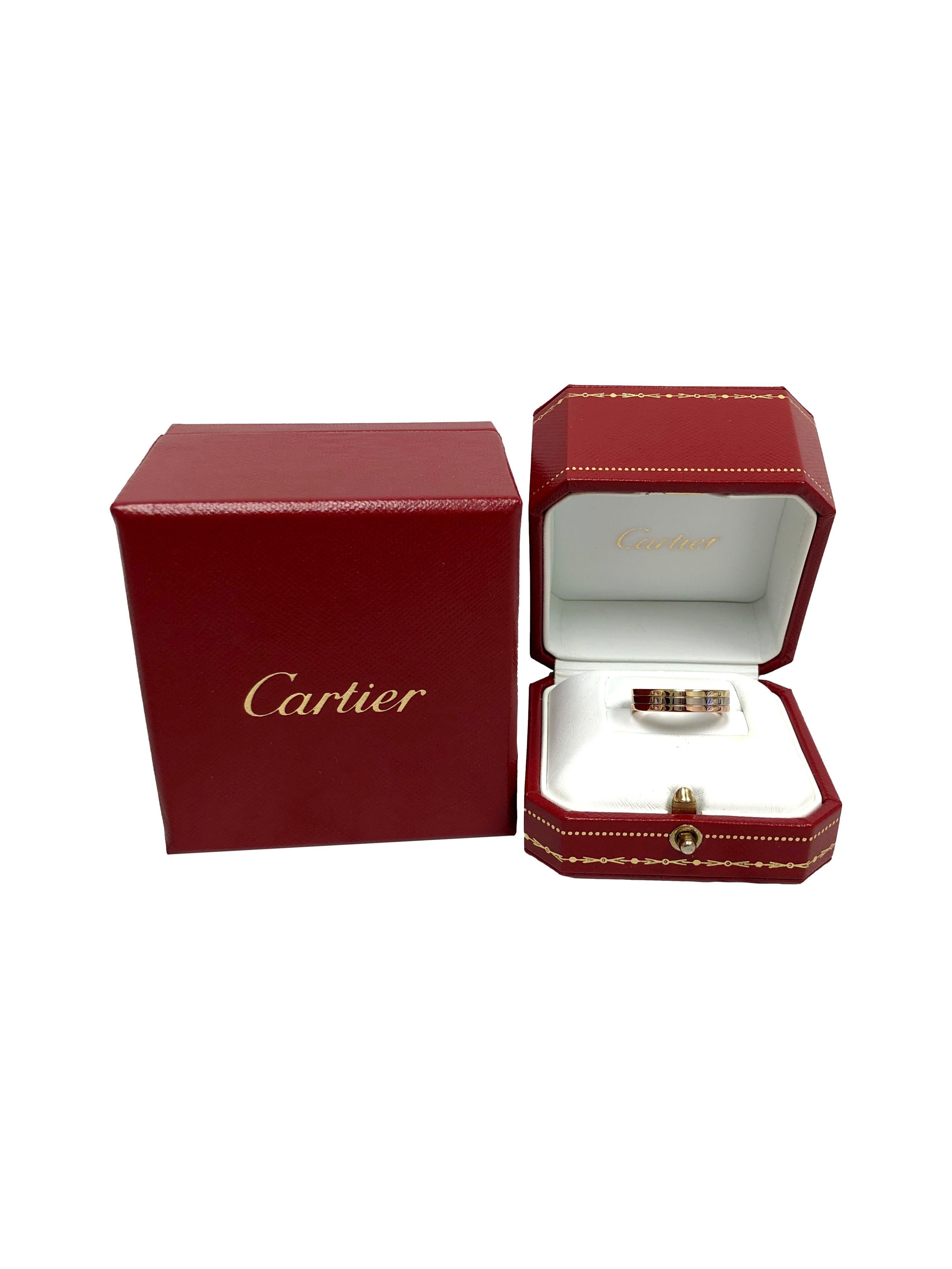 Vendome Louis Cartier 18K 3 Tone Gold Men's Wedding Band Ring Size 56/7.5 4.8mm For Sale 1