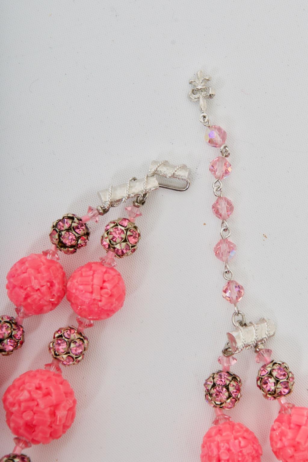 Vendome Pink Bead and Crystal Semi-Parure For Sale 2