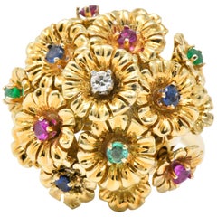 Vendome Vintage 0.40 Carat Ruby Sapphire Emerald Diamond 18 Karat Gold Flower Ring