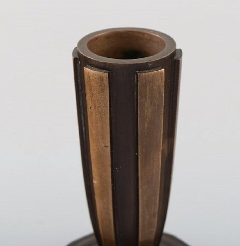 Danish Vendor, Denmark, Art Deco Candleholder in Patinated Bronze, 1940s-1950s