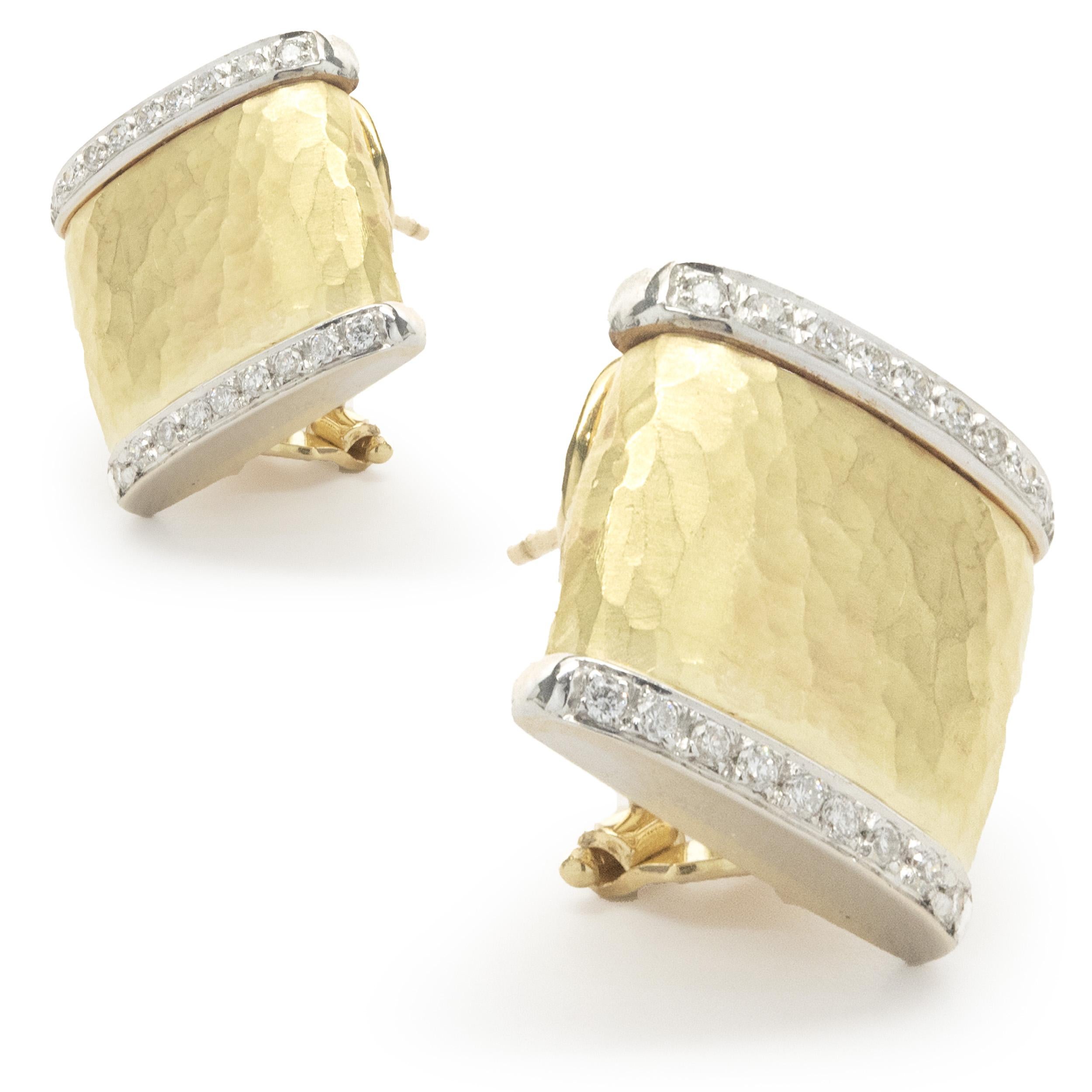 Designer: Vendorafa
Material: 18k yellow gold
Diamonds: 36 round brilliant cut =0.54cttw
Color: G
Clarity: VS
Dimensions: earrings are approximately 16.28mm by 16.09mm
Fastenings: omega backs
Weight: 16.46 grams