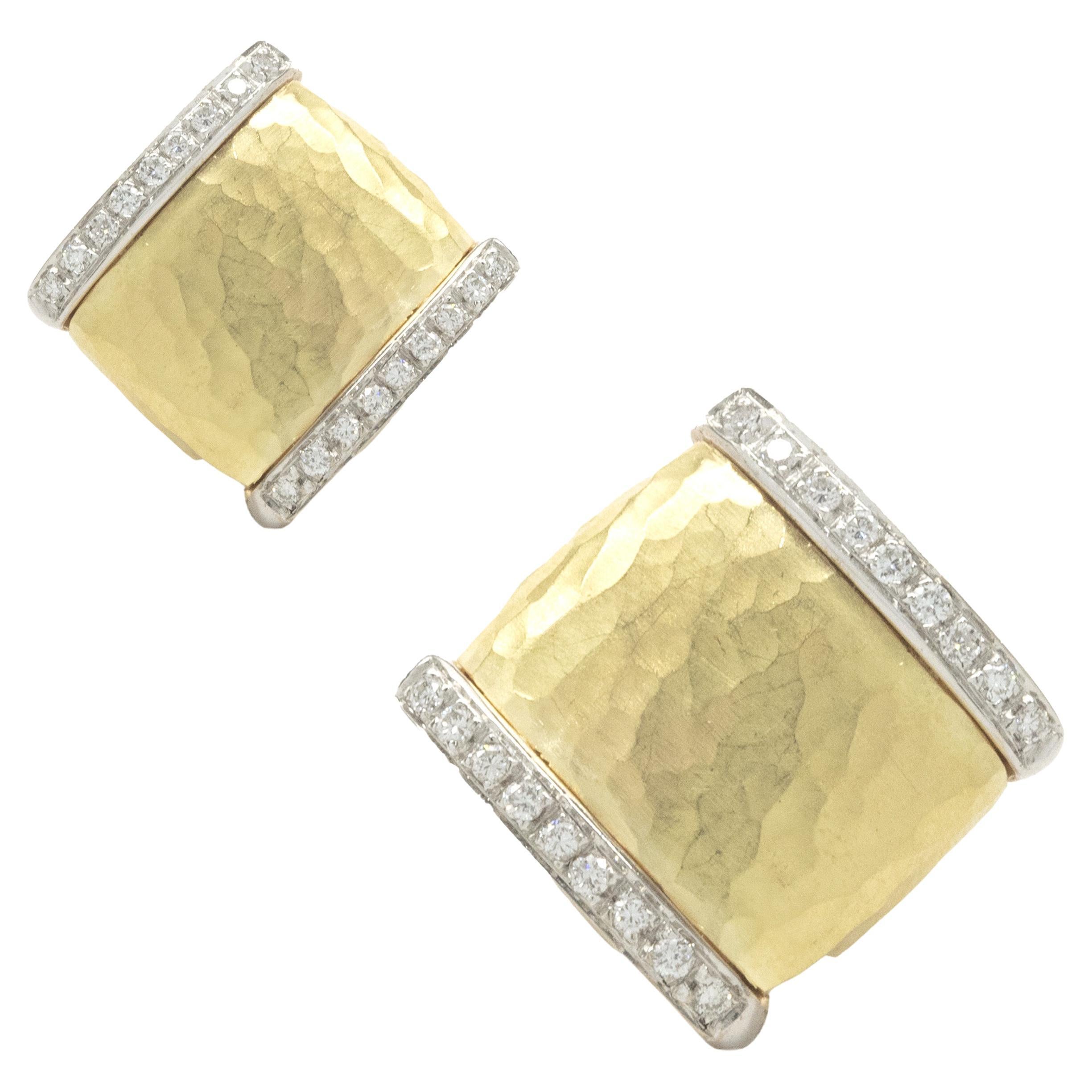 Vendorafa 18k Yellow Gold Hammered Diamond Earrings For Sale