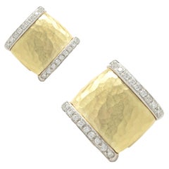 Vendorafa 18k Yellow Gold Hammered Diamond Earrings