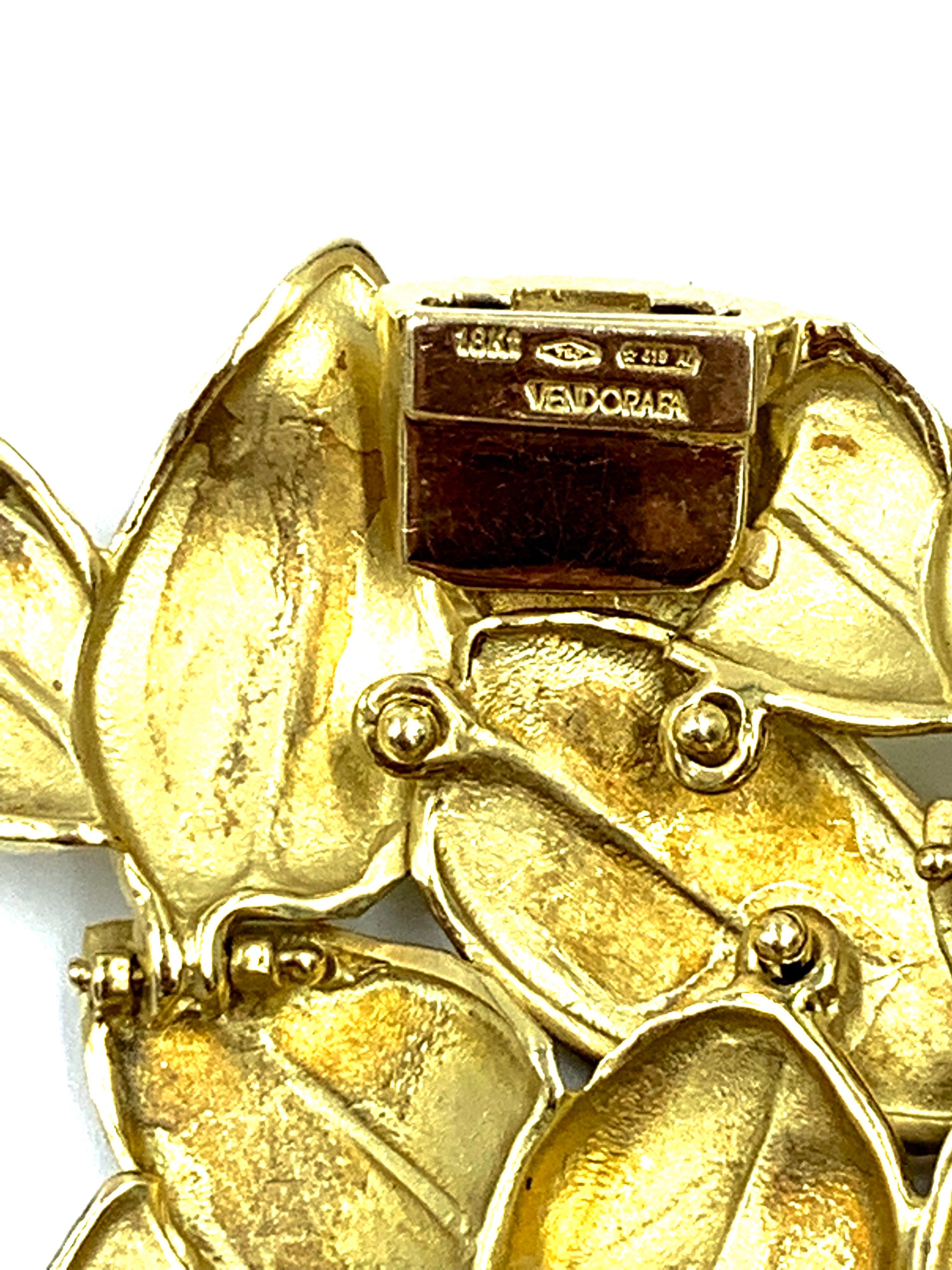 Women's Vendorafa 18 Karat Handwrought Wide Gold and Diamond Leaf Bracelet