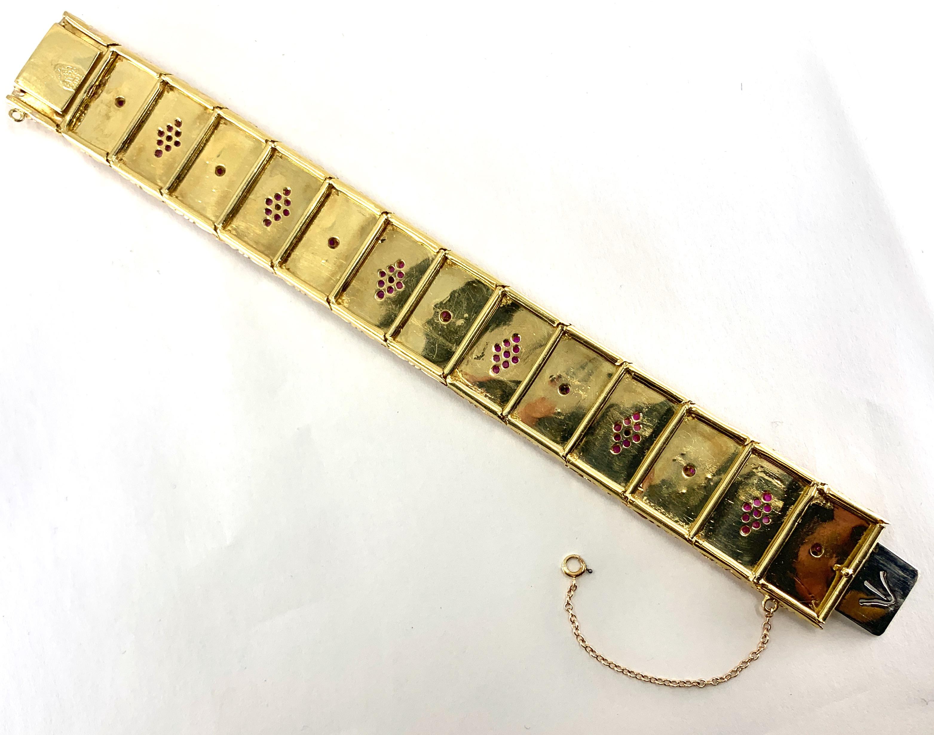 Cabochon Vendorafa Midcentury Ruby Panel Bracelet Set in 18 Karat Yellow and Rose Gold