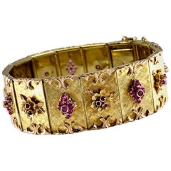 Vendorafa Midcentury Ruby Panel Bracelet Set in 18 Karat Yellow and Rose Gold