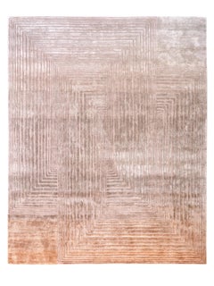VENEER Handgetufteter zeitgenössischer Teppich aus Wolle und Seide in Blau und Rost von Hand